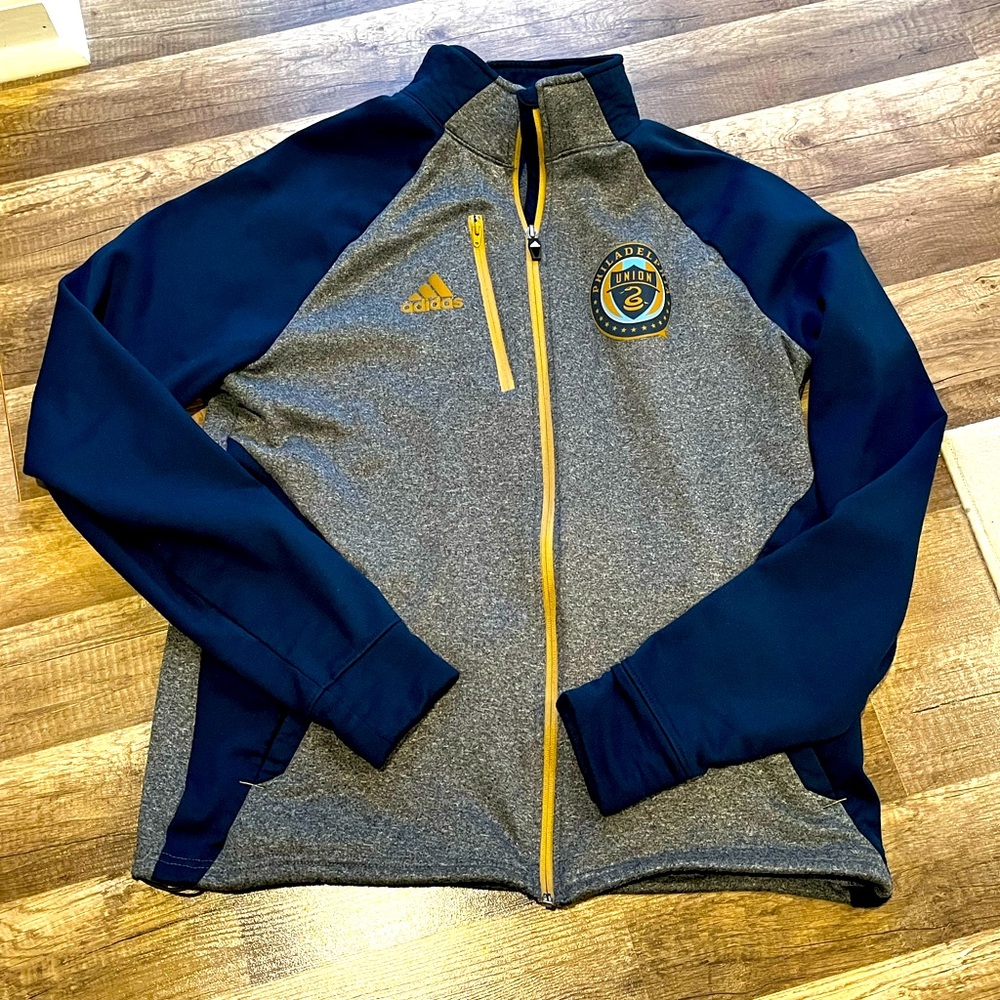 Philadelphia Union zipper up jacket,  lined, size large.  Adidas